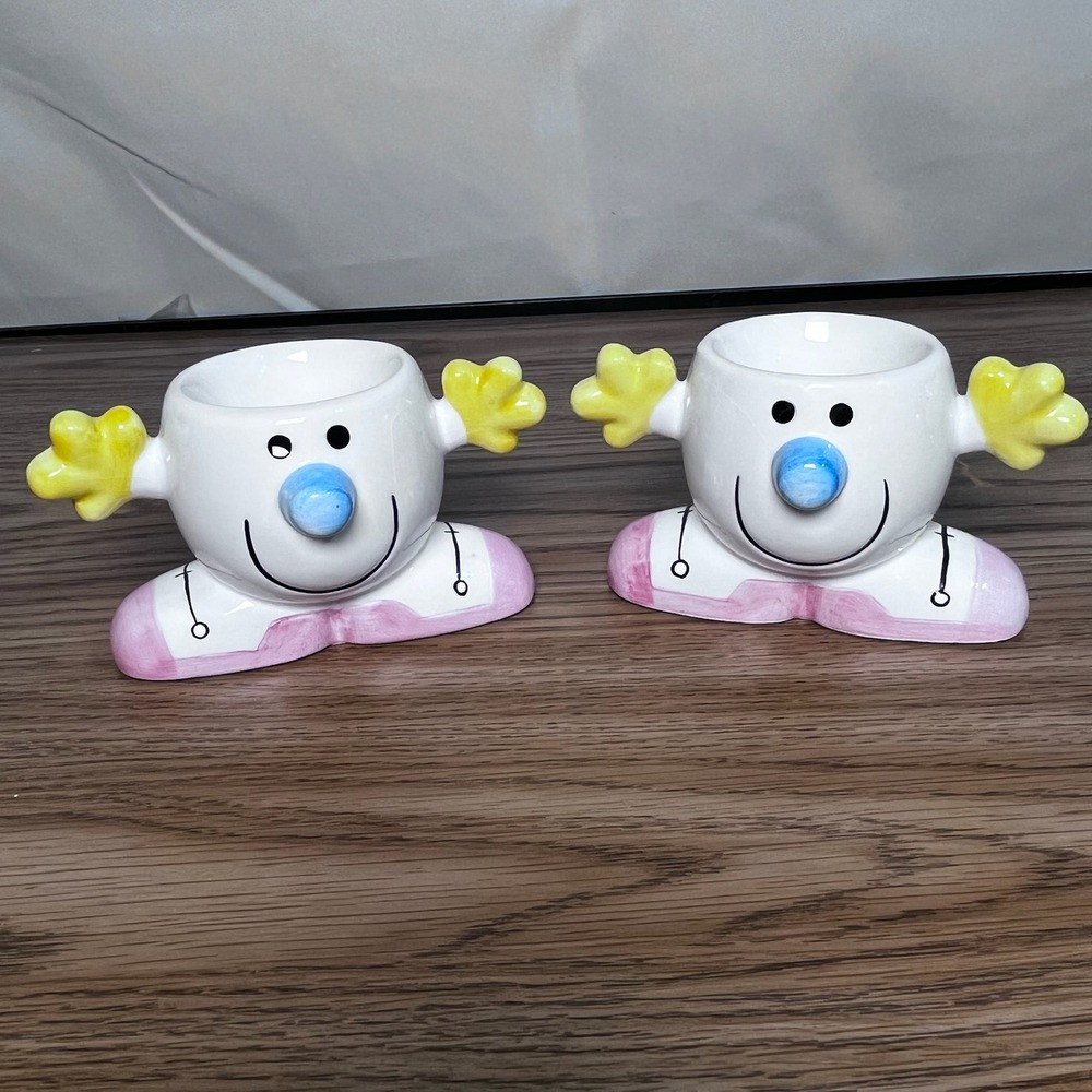 VTG 1999 Cottontale Collection Snowman Egg Cups Ceramic Set of 2 retro